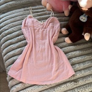 Pink Ribbed Spaghetti Strap Mini Dress